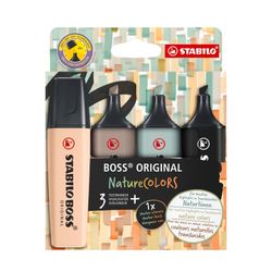Stabilo Boss Nature Highlighter Assorted Set B Wallet 4 - Earth Green, Beige, Warm Grey, Black