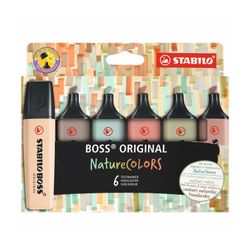 Stabilo Boss Nature Highlighter Assorted Wallet 6 - Mud Green, Umber, Sienna, Earth Green, Beige, Warm Grey