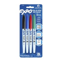 Expo Vis A Vis Wet Erase Whiteboard Marker Bullet Fine Assorted Pack 4