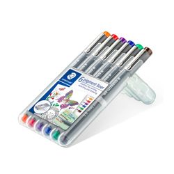 Staedtler Pigment Liner 0.5mm Wallet Of 6 Assorted Colours 30805-SSB6