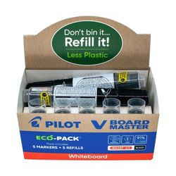 Pilot BegreeN V Board Master Whiteboard Marker Eco Pack Black Bullet - 5 Markers + 5 Refills