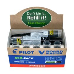 Pilot BegreeN V Board Master Whiteboard Marker Eco Pack Black Chisel - 5 Markers + 5 Refills