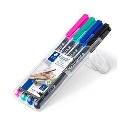 Staedtler Lumocolor Permanent Fine Marker 318 Bright Assorted Wallet of 4