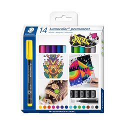 Staedtler Lumocolor Permanent Fine Marker 318 Art Assorted Wallet of 14