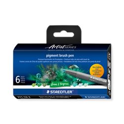 Staedtler Pigment Arts Brush Pen 371 Greens & Turquoises 6 Pieces