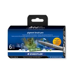 Staedtler Pigment Arts Brush Pen 371 Blues & Greens 6 Pieces