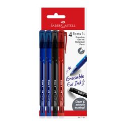 Faber-Castell Erase It Gel Pen Erasable 0.7mm Black/Blue(2)/Red Pack 4