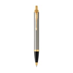 Parker Ballpoint Pen IM Brushed Metal Barrel Gold Trim Blue Ink with gift box