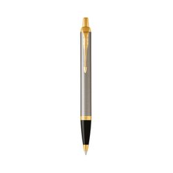 Parker Ballpoint Pen IM Brushed Metal Barrel Gold Trim Blue Ink