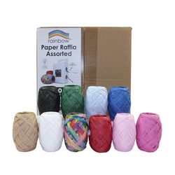 Rainbow Paper Raffia 10m Roll Assorted Colours Pack 20