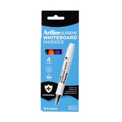 Artline Supreme Whiteboard Marker Bullet 1.5mm Brights Assorted Pack 4