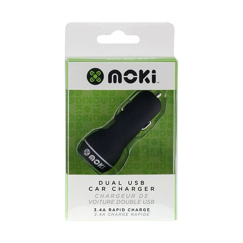 Moki Usb Car Charger Dual Usb Black