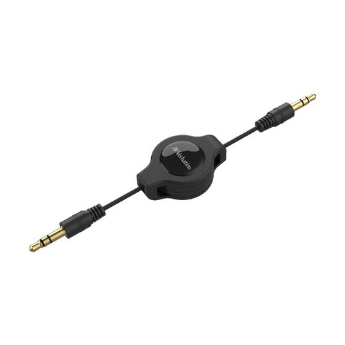 Verbatim Audio Cable 75cm 3.5mm Aux Retractable Black