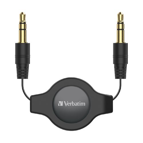 Verbatim Audio Cable 75cm 3.5mm Aux Retractable Black