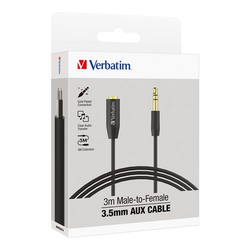 Verbatim Audio Cable 3M 3.5mm Aux Black