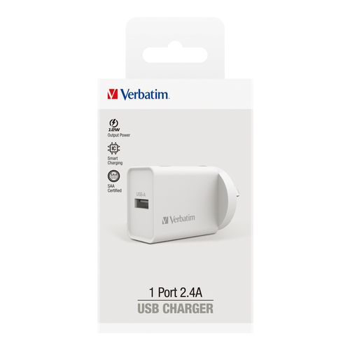 Verbatim Charger Usb Single Port 2.4A White