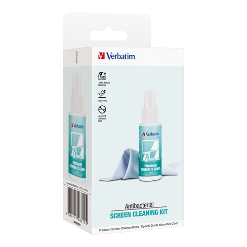 Verbatim Cleaning Wipes Screen Kit Includes Microfibre Cloth And 60L Pump Bottle