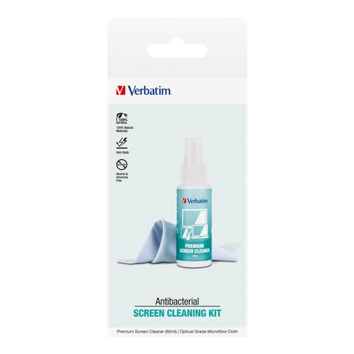 Verbatim Cleaning Wipes Screen Kit Includes Microfibre Cloth And 60L Pump Bottle