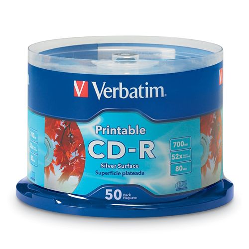 Verbatim Cdr 52x 700mb 80min Silver Print 50 Pack
