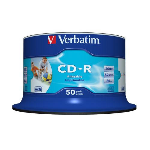 Verbatim Cdr 52x 700mb 80min White Print 50 Pack