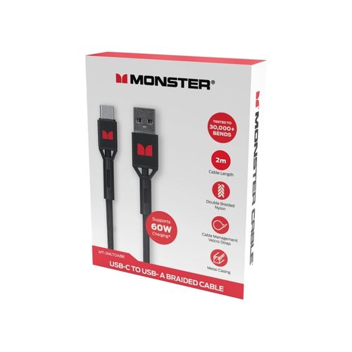 Monster Cable 2M Usb-C to Usb-A Braided Black