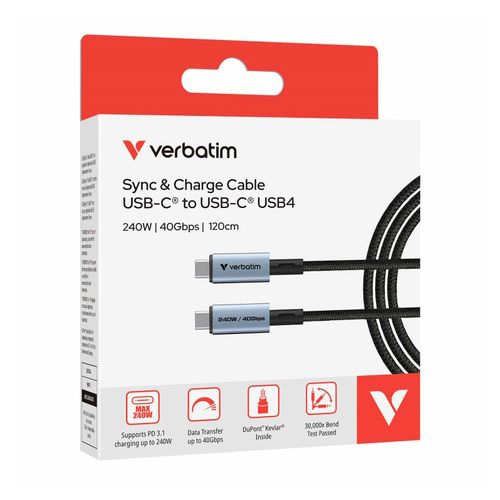 Verbatim Sync & Charge USB-C to USB-C 240W Cable 1.2m