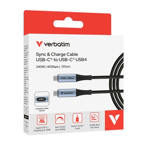 Verbatim Sync & Charge USB-C to USB-C 240W Cable with LED Display 1.2m