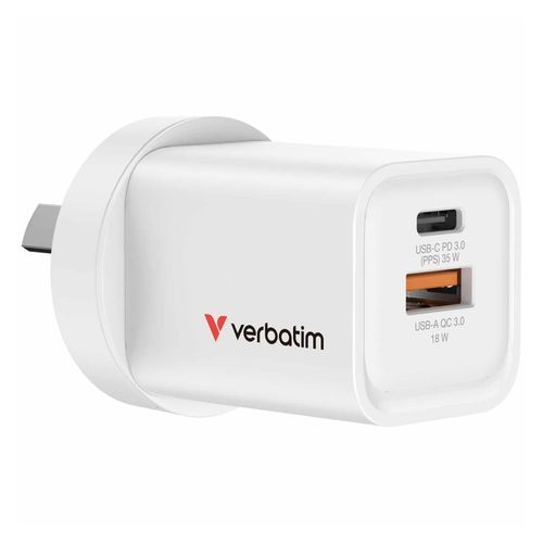 Verbatim Charger USB GaN 35W 1 USB-C + 1 USB-A White