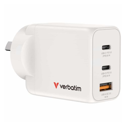 Verbatim Charger USB GaN 65W 2 USB-C + 1 USB-A White