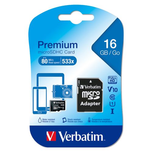 Verbatim Memory Card Micro SDHC 16Gb Class 10 W/ Adapter