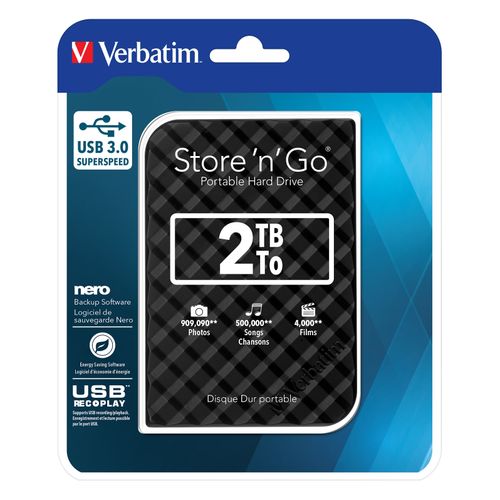 Verbatim External Hard Drive 2Tb Usb 3.0 Super Speed Portable