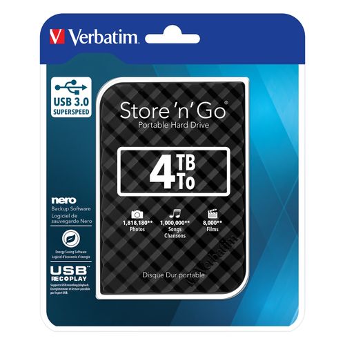 Verbatim External Hard Drive 4Tb Usb 3.0 Store 'N' Go Portable