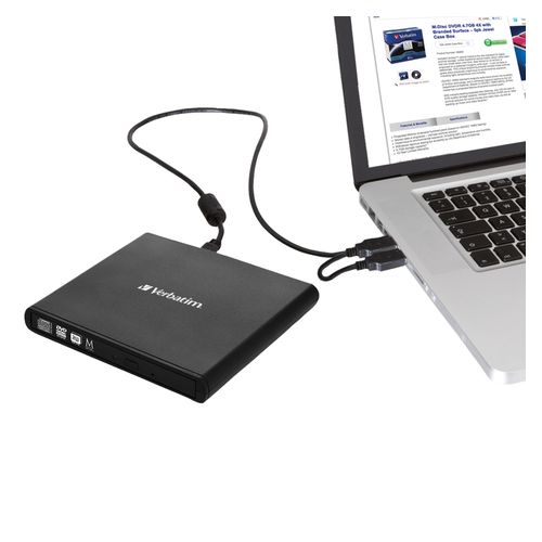 Verbatim CD/DVD Writer External Slimline Mobile Usb 2.0 Black