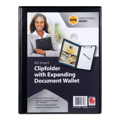 Marbig Clipfolder Insert With Expanding Pocket Black