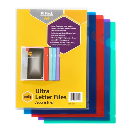 Marbig Letter File A4 Ultra Assorted Pack 10