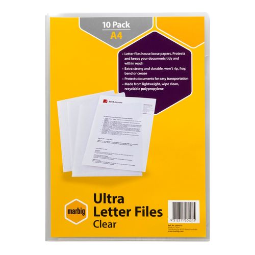 Marbig Letter File A4 Ultra Clear Pack 10