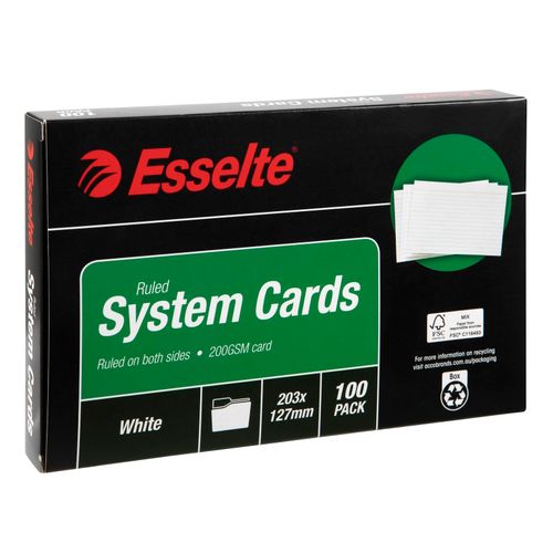 Esselte System Cards 203x127mm (8x5) White Pack 100