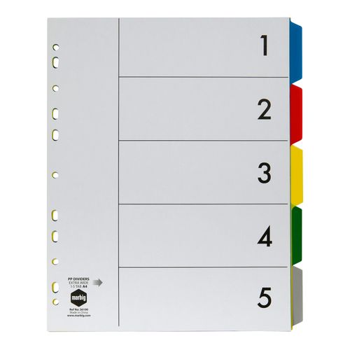 Marbig Indices & Dividers 5 Tab PP A4 Extra Wide