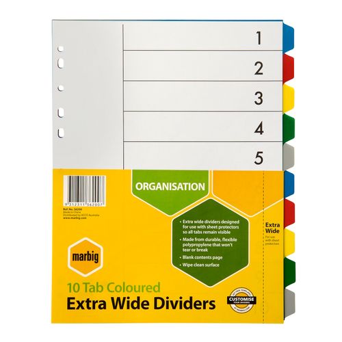 Marbig Indices & Dividers 10 Tab Pp A4 Extra Wide