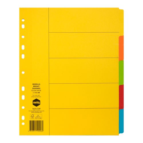 Marbig Indices & Dividers 5 Tab Manilla A4 Extra Wide