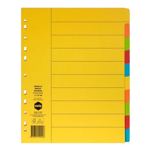 Marbig Indices & Dividers 10 Tab Manilla A4 Extra Wide