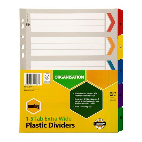 Marbig Indices & Dividers 1-5 Tab Manilla A4 Extra Wide