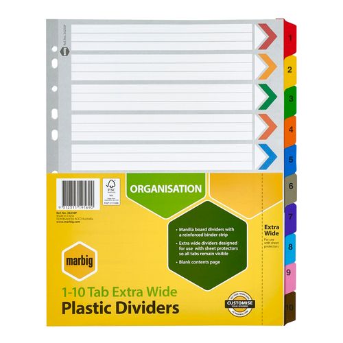 Marbig Indices & Dividers 1-10 Tab Manilla A4 Extra Wide
