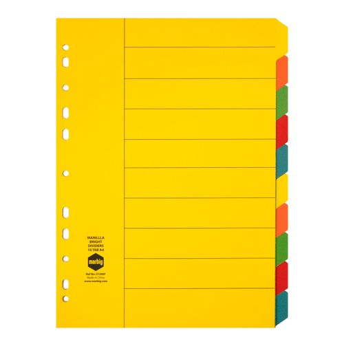Marbig Indices & Dividers 10 Tab Manilla A4 Brights