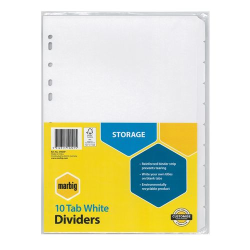 Marbig Indices & Dividers 10 Tab Manilla A4 White