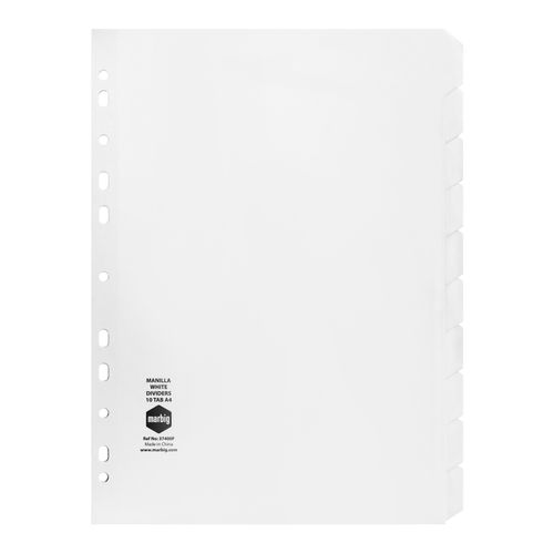 Marbig Indices & Dividers 10 Tab Manilla A4 White