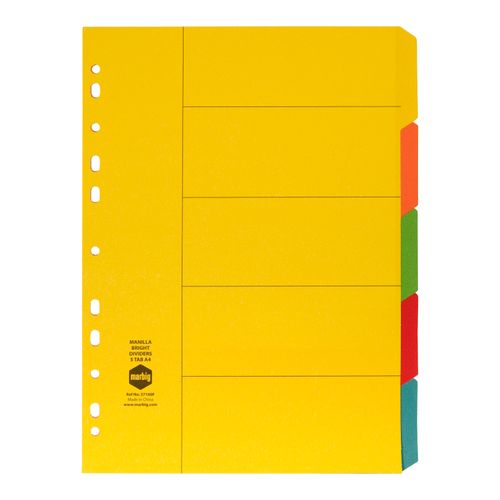 Marbig Indices & Dividers 5 Tab Manilla A4 Brights
