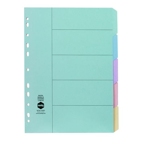 Marbig Indices & Dividers 5 Tab Manilla A4 Pastel