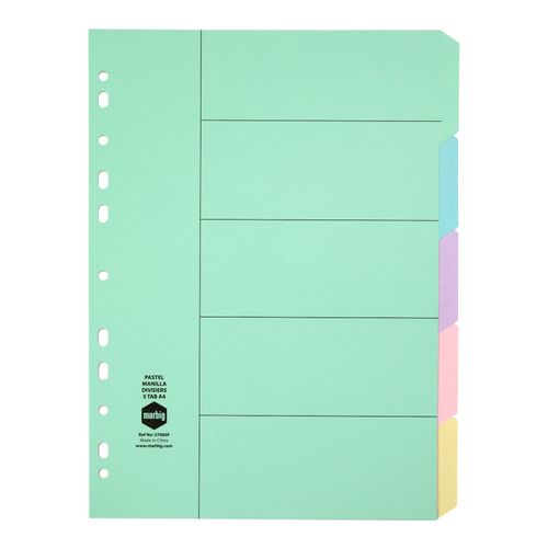 Marbig Indices & Dividers 5 Tab Manilla A4 Pastel