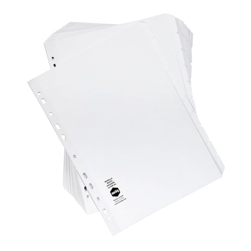 Marbig Indices & Dividers 10 Tab Manilla A4 White Bulk 20 Sets